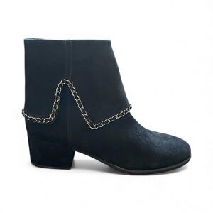 Vaneli Elegant Black Suede Ankle Boots with Silver Chain Detail Trim 10